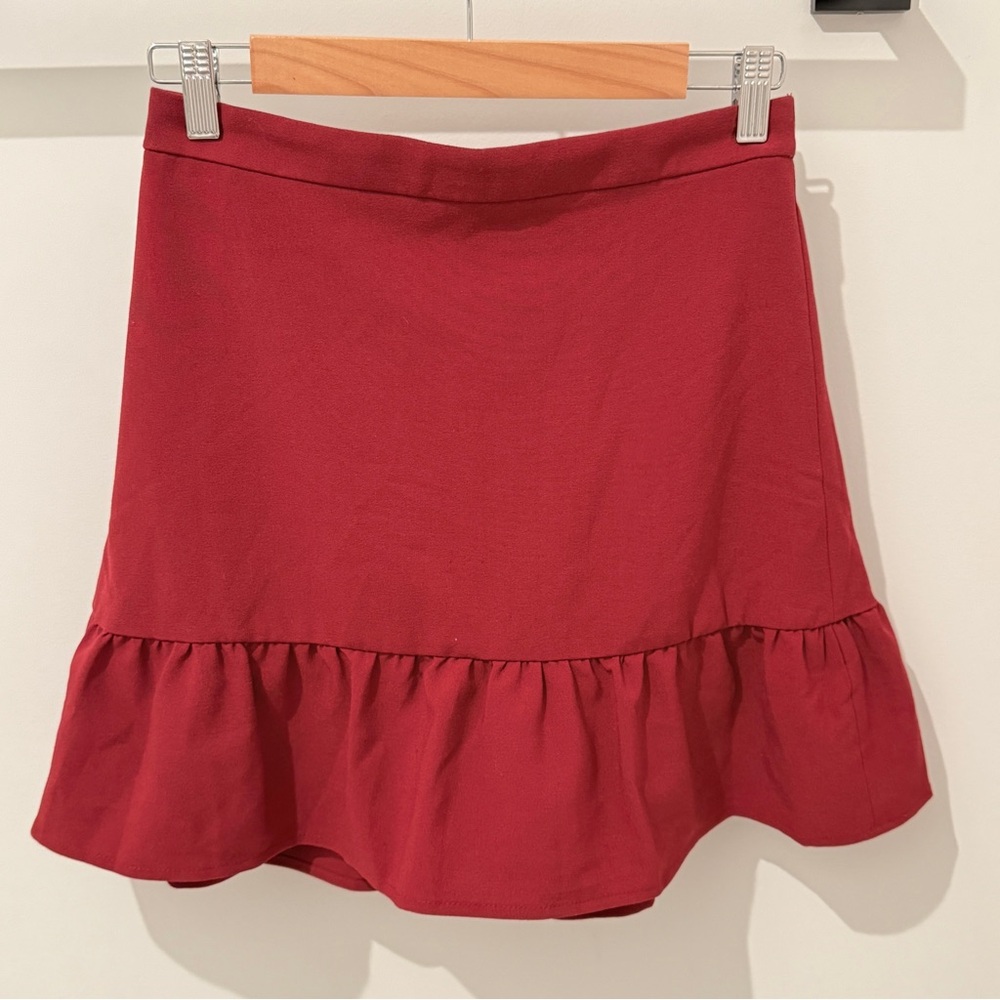 Jcrew Mercantile Ruby Red Peplum Ruffle Trim Skirt